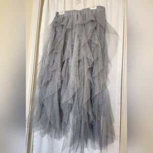 Gray Ruffled Tulle Maxi Skirt  Women US L